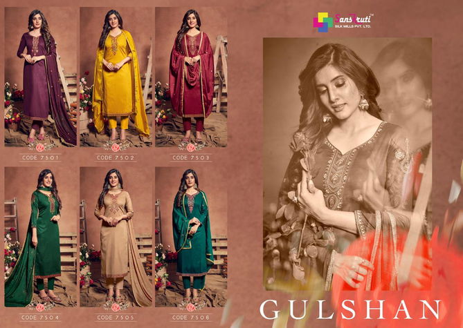 Sanskruti Gulshan Latest Fancy Designer Heavy Fancy Festive Wear Pure Jam Satin With Embroidery Work Designer Dress Material
